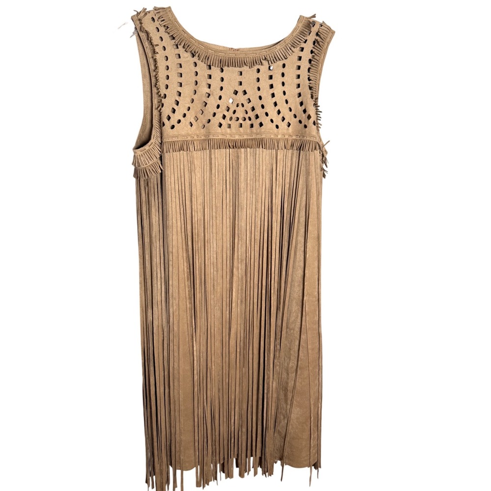 Chelsea & Violet Fringe Dress Womens Small Tan Faux Suede Western Boho Festival
